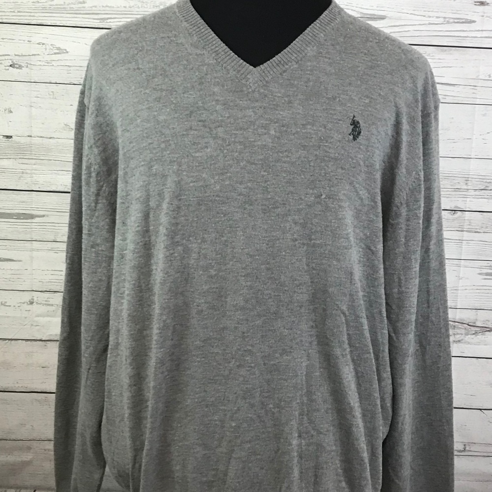 NEW US Polo Assn Mens Gray V-Neck Sweater 2XL